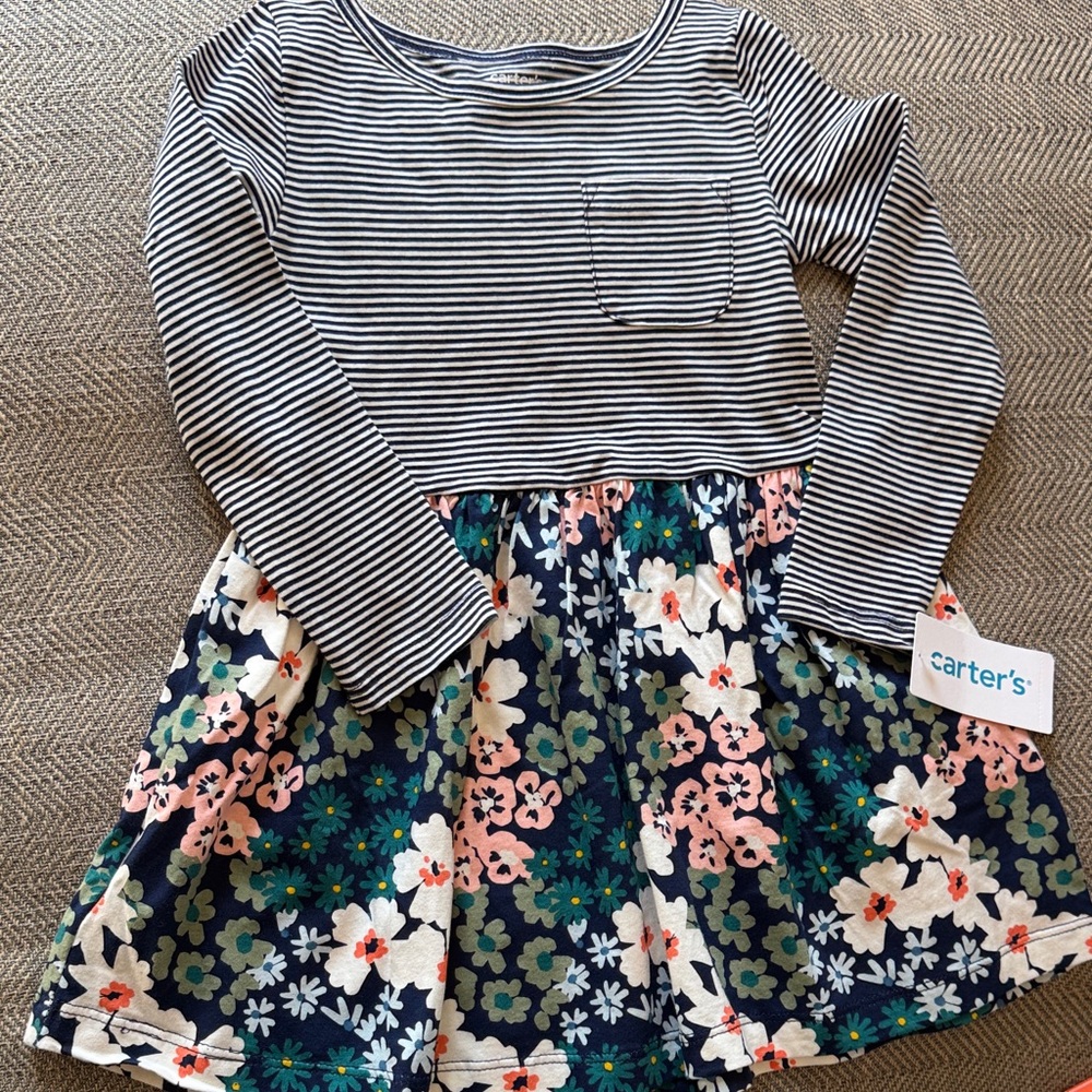 Carter's Black and White Striped Floral Dress